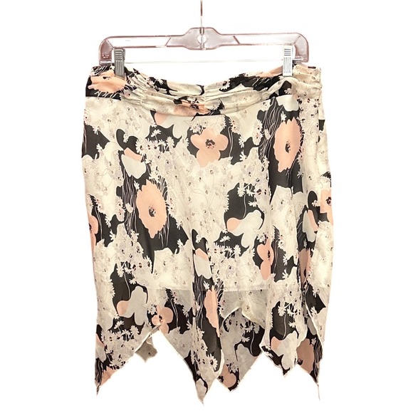 kenzie Dresses & Skirts - Women's Y2K Vintage-Inspired Silk Skirt""Kenzie 100% Silk Floral Cream Black
